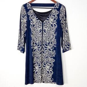 Laundry by Shelli Segal Dress Navy Cream Small Statement Print Resortwear NWT